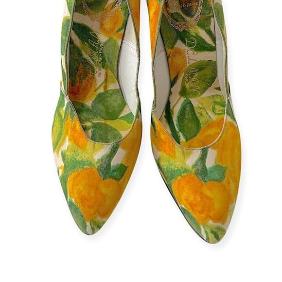 Vintage Delman Citrus Yellow Floral Print Pumps 6B – 1950s High Heels - Picture 10 of 14